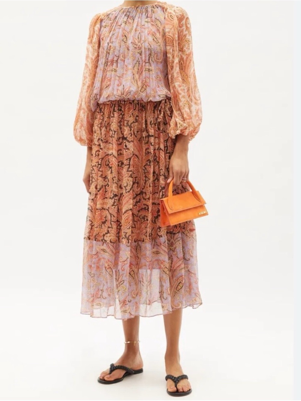 Zimmermann Botanical Ruched Paisley Print Silk Georgette Dress 0P